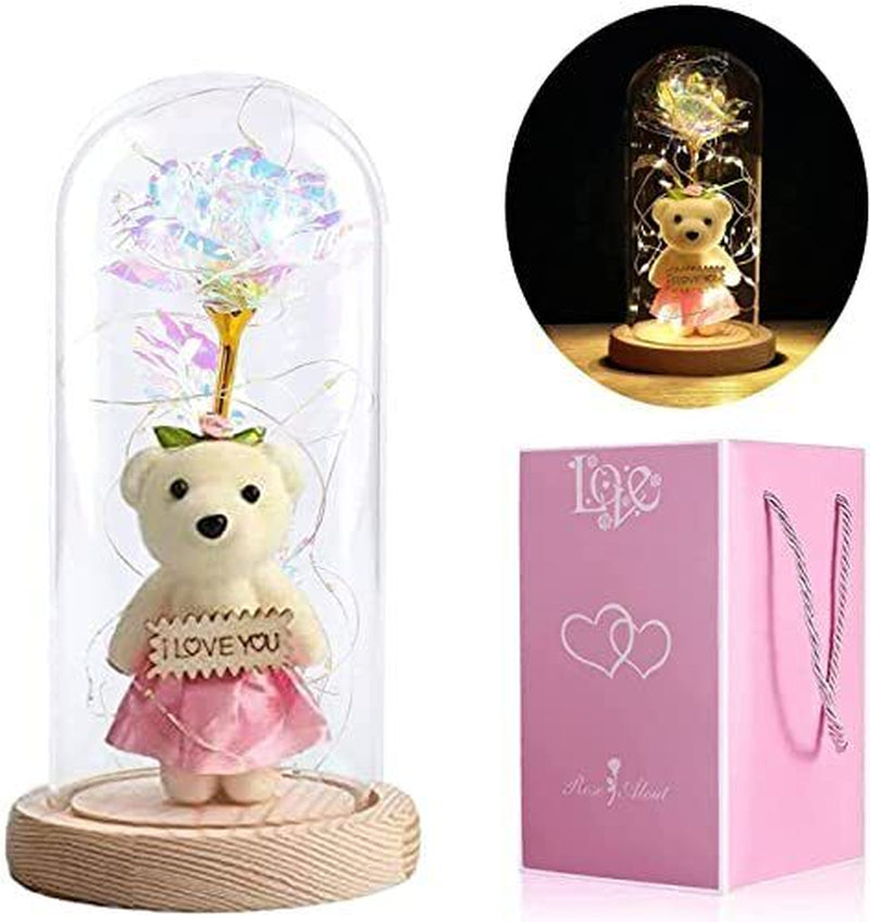 "Valentine's Day Teddy Bear with Rose in Glass Dome – A Sweet Surprise for Your Girlfriend"