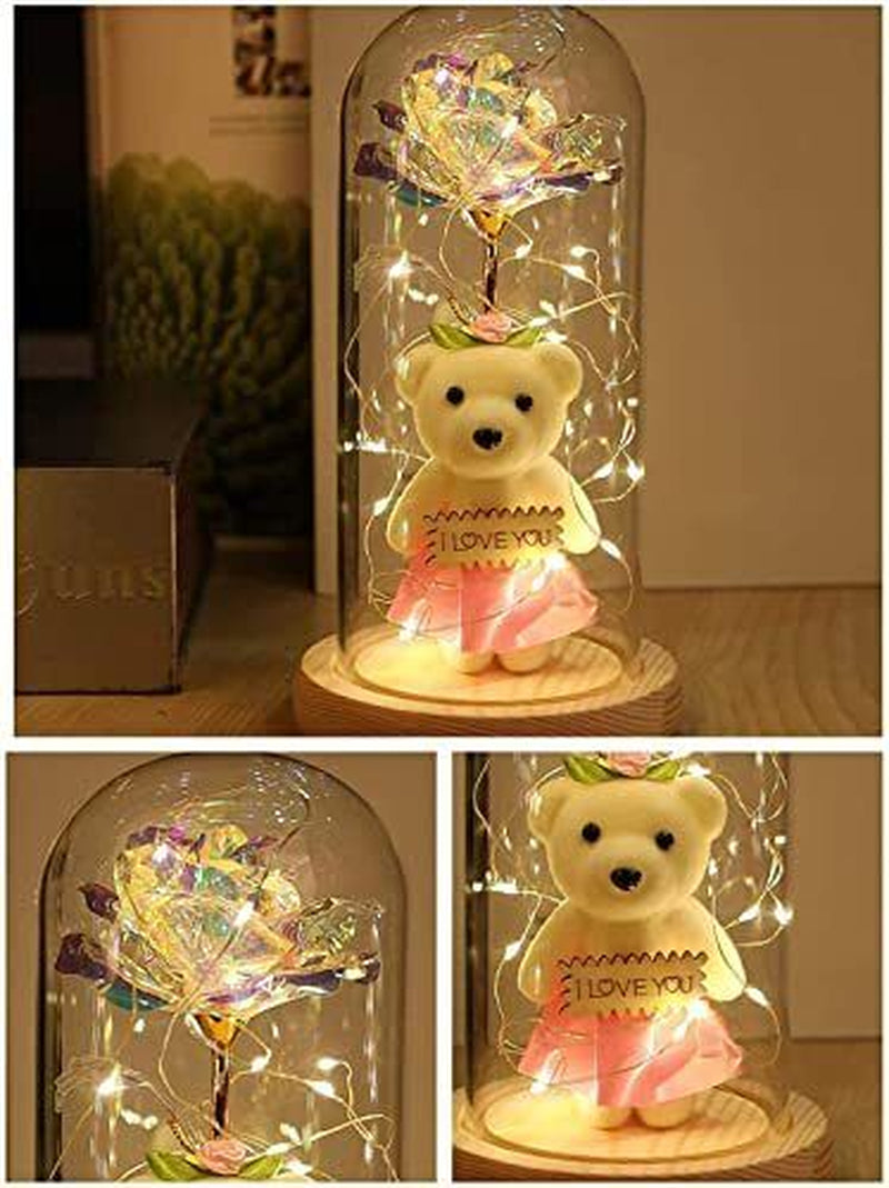 "Valentine's Day Teddy Bear with Rose in Glass Dome – A Sweet Surprise for Your Girlfriend"